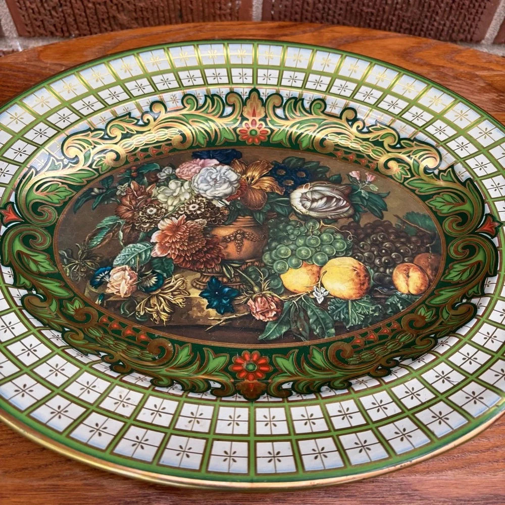Daher Decorated Ware Floral Fruit Metal Bowl Tray Tin Wall decor England Vintage